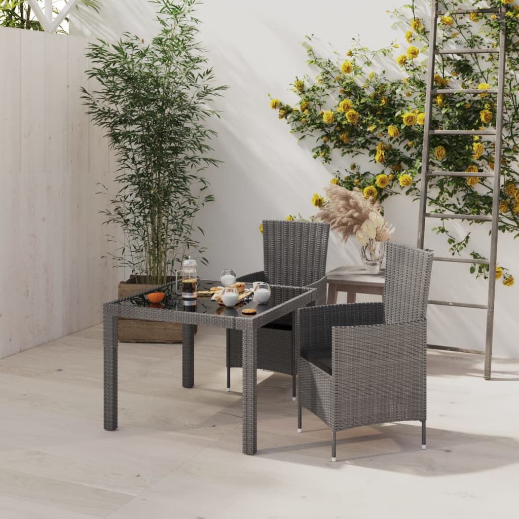 Set da Pranzo per Esterni 3 pz con Cuscini in Polyrattan Grigio cod mxl 38549