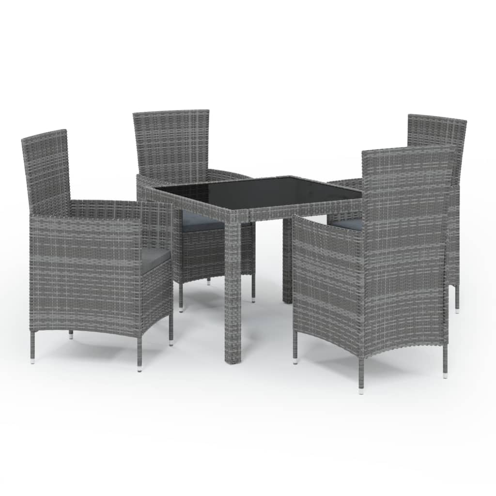 Set da Pranzo da Giardino 5 pz con Cuscini in Polyrattan Grigio cod mxl 39915