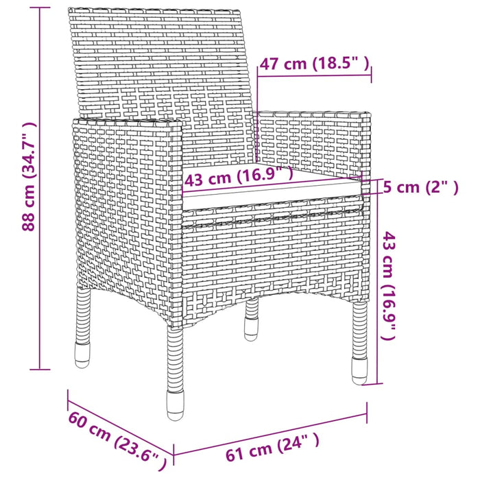 Set da Pranzo da Giardino 5 pz con Cuscini in Polyrattan Grigio cod mxl 39915