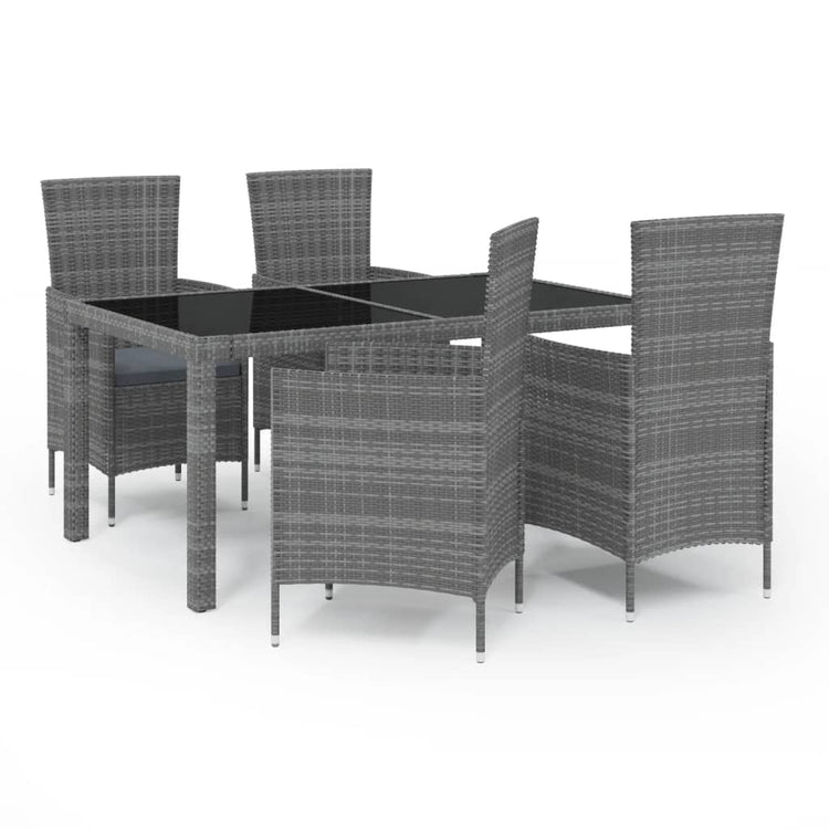 Set da Pranzo da Giardino 5 pz con Cuscini in Polyrattan Grigio cod mxl 38559