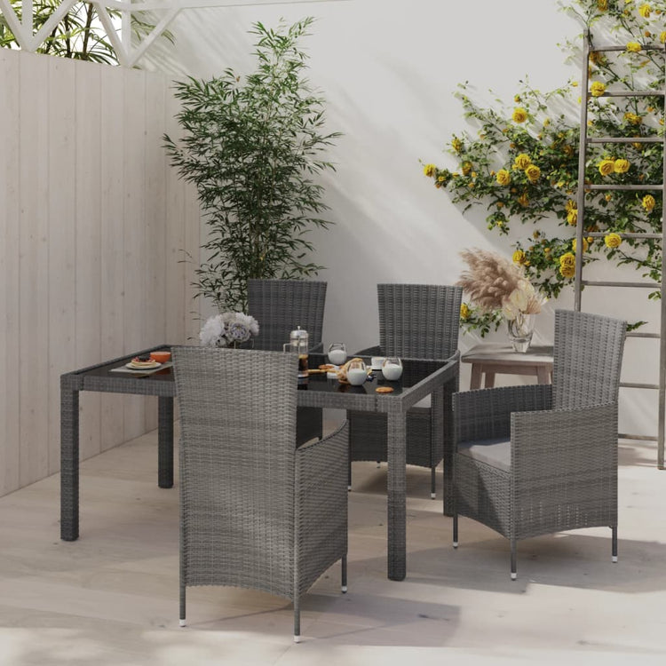 Set da Pranzo da Giardino 5 pz con Cuscini in Polyrattan Grigio cod mxl 38559