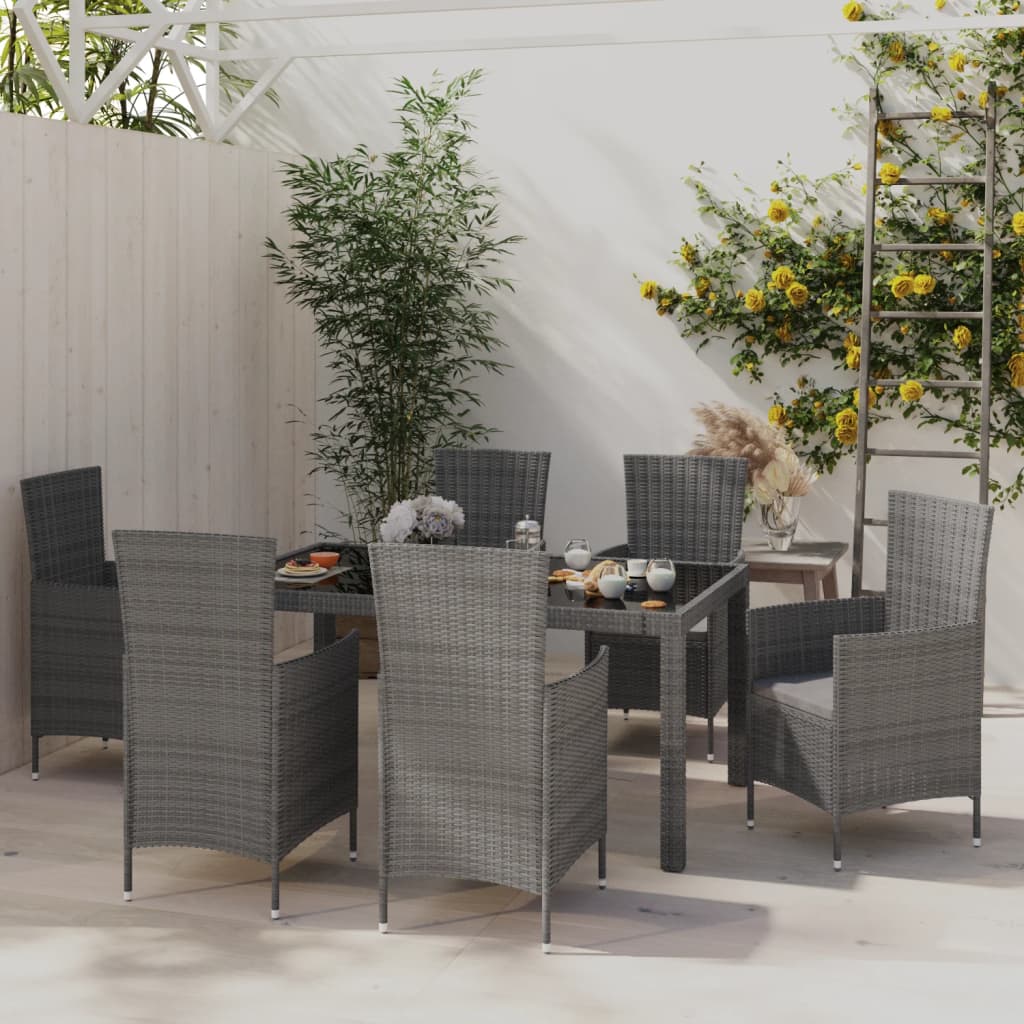 Set da Pranzo da Giardino 7 pz con Cuscini in Polyrattan Grigio cod mxl 42004