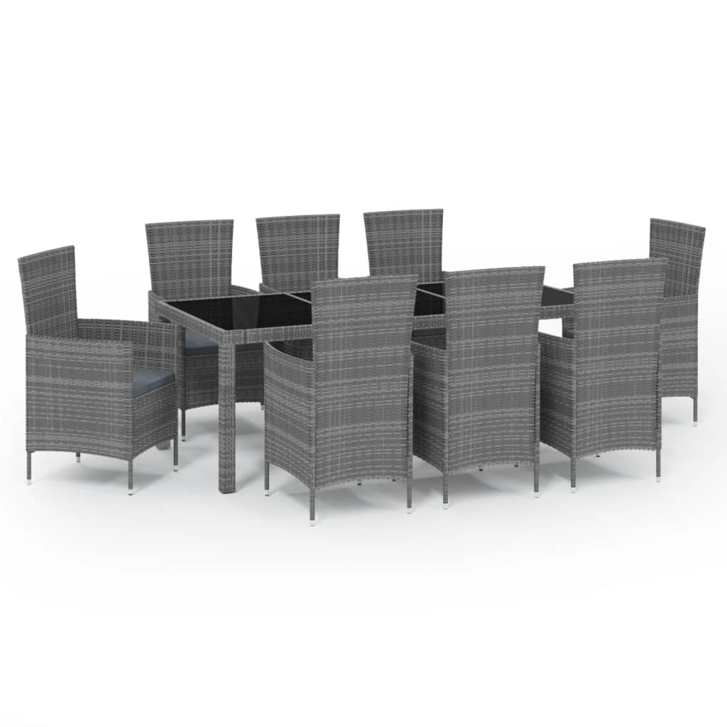 Set da Pranzo da Giardino 9 pz con Cuscini in Polyrattan Grigio cod mxl 39919