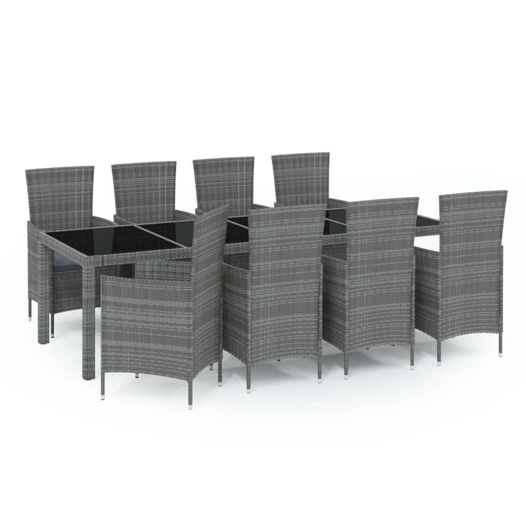 Set da Pranzo da Giardino 9 pz con Cuscini in Polyrattan Grigio cod mxl 39916