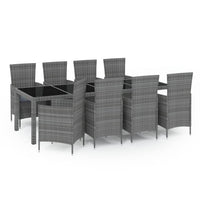 Set da Pranzo da Giardino 9 pz con Cuscini in Polyrattan Grigio cod mxl 39916