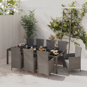 Set da Pranzo da Giardino 9 pz con Cuscini in Polyrattan Grigio cod mxl 39916