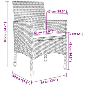 Set Mobili da Giardino 3 pz con Cuscini in Polyrattan Beige cod mxl 38560