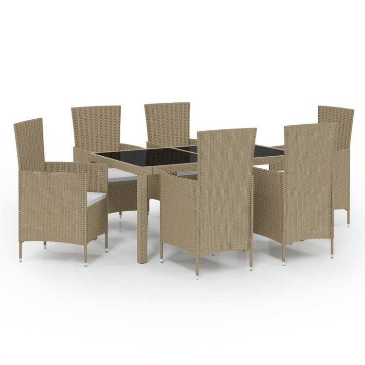 Set Mobili da Pranzo Giardino 7 pz con Cuscini Polyrattan Beige cod mxl 38567