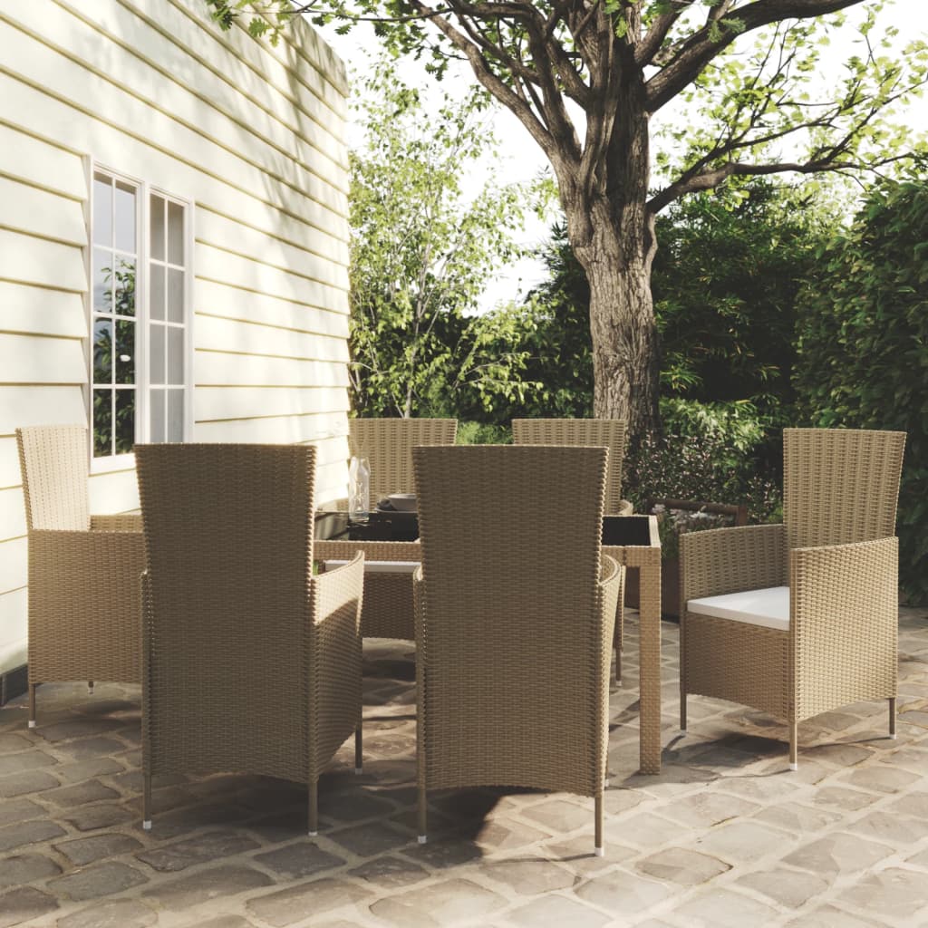 Set Mobili da Pranzo Giardino 7 pz con Cuscini Polyrattan Beige cod mxl 38567