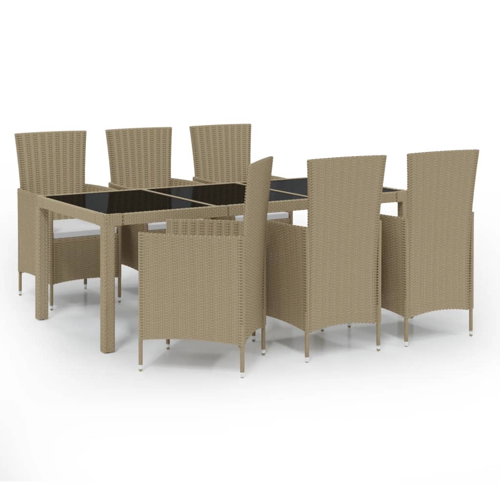 Set Mobili da Pranzo Giardino 7 pz con Cuscini Polyrattan Beige cod mxl 38561