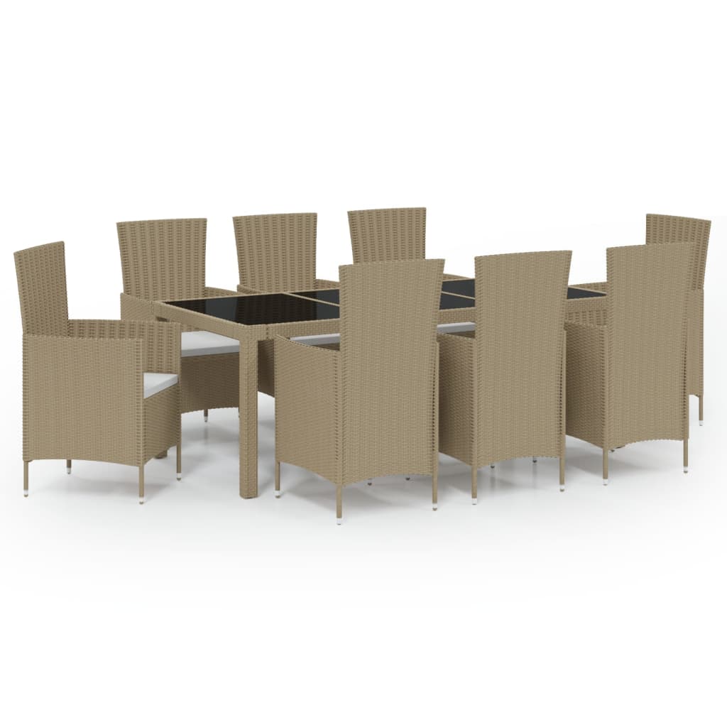 Set Mobili da Pranzo da Giardino 9pz e Cuscini Polyrattan Beige