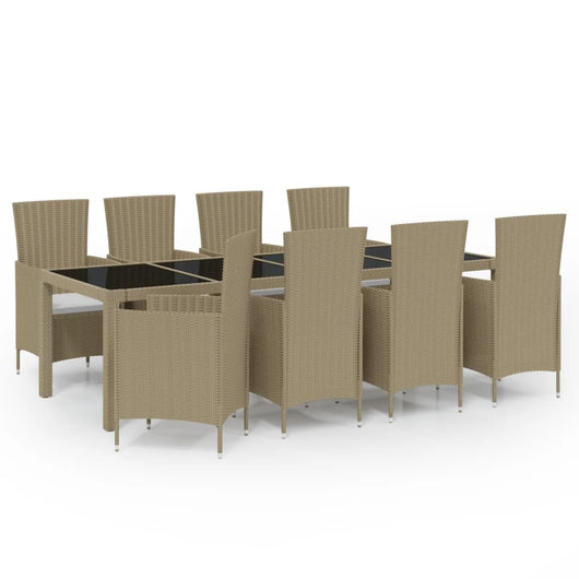 Set Mobili da Pranzo Giardino 11 pz e Cuscini Polyrattan Beige cod mxl 38562