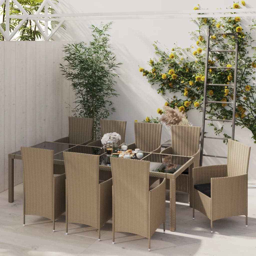 Set Mobili da Pranzo Giardino 11 pz e Cuscini Polyrattan Beige cod mxl 38562