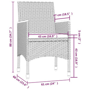 Set da Pranzo da Giardino 3 pz con Cuscini in Polyrattan Grigio cod mxl 71735