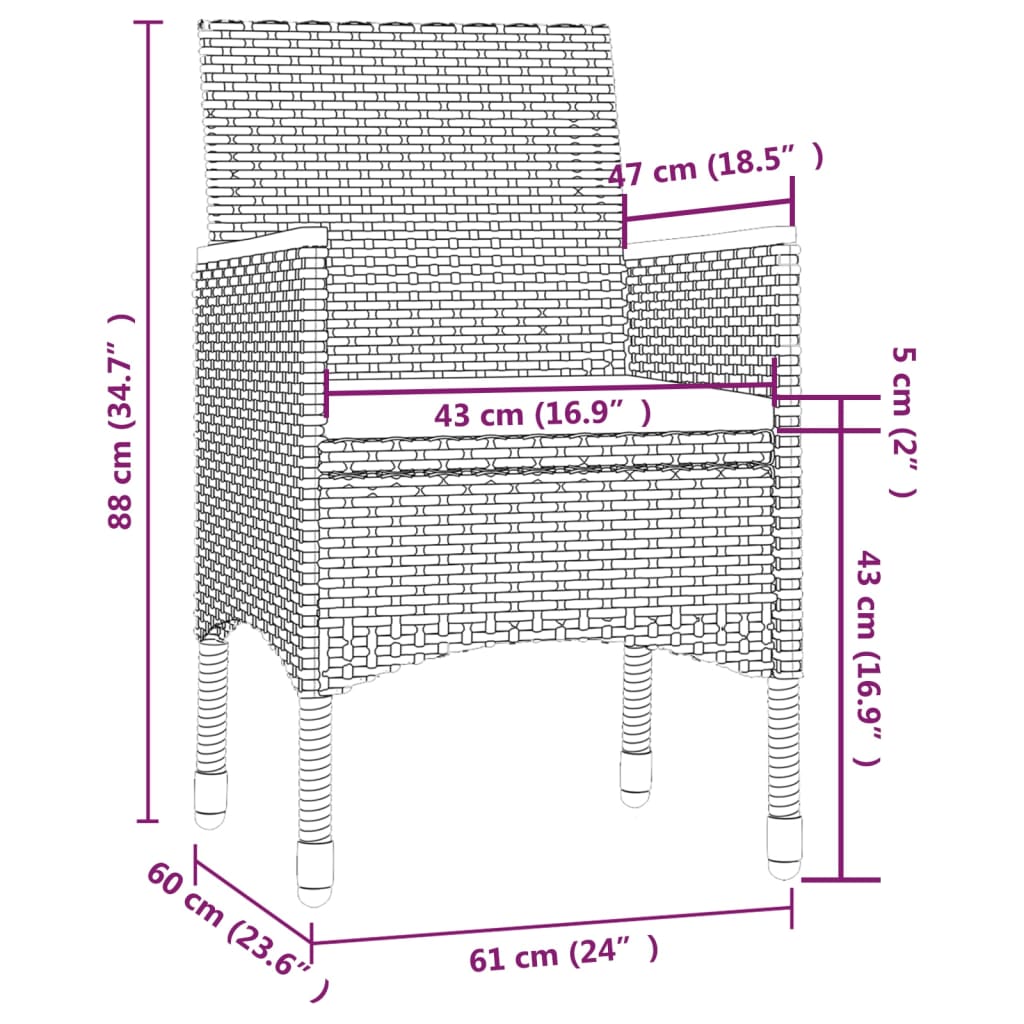 Set da Pranzo da Giardino 3 pz con Cuscini in Polyrattan Grigio 3094917