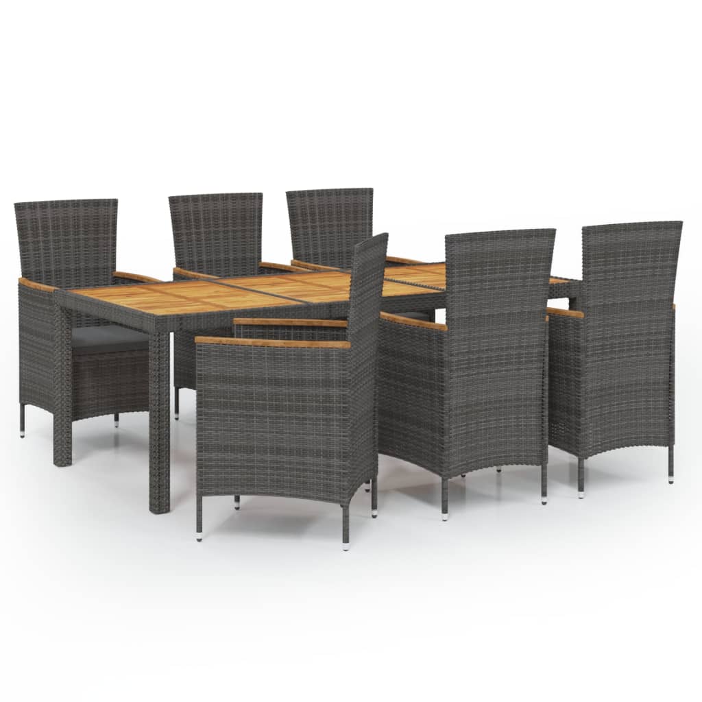 Set da Pranzo per Esterni 7 pz con Cuscini in Polyrattan Grigio 3094921