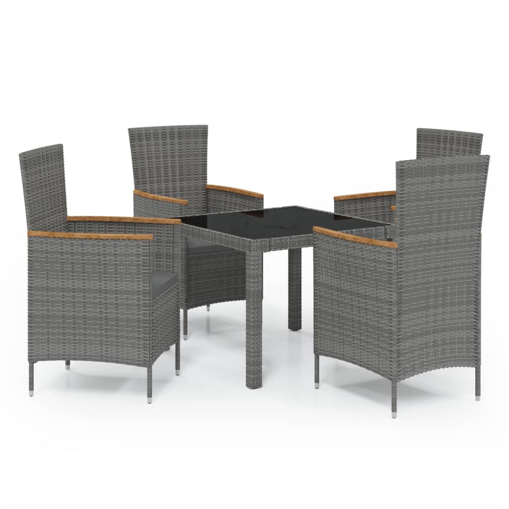 Set da Pranzo da Giardino 5 pz con Cuscini in Polyrattan Grigio cod mxl 38572