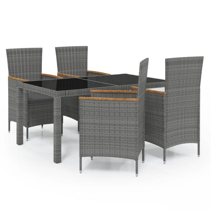 Set da Pranzo da Esterno 5 pz con Cuscini in Polyrattan Grigio 3094935