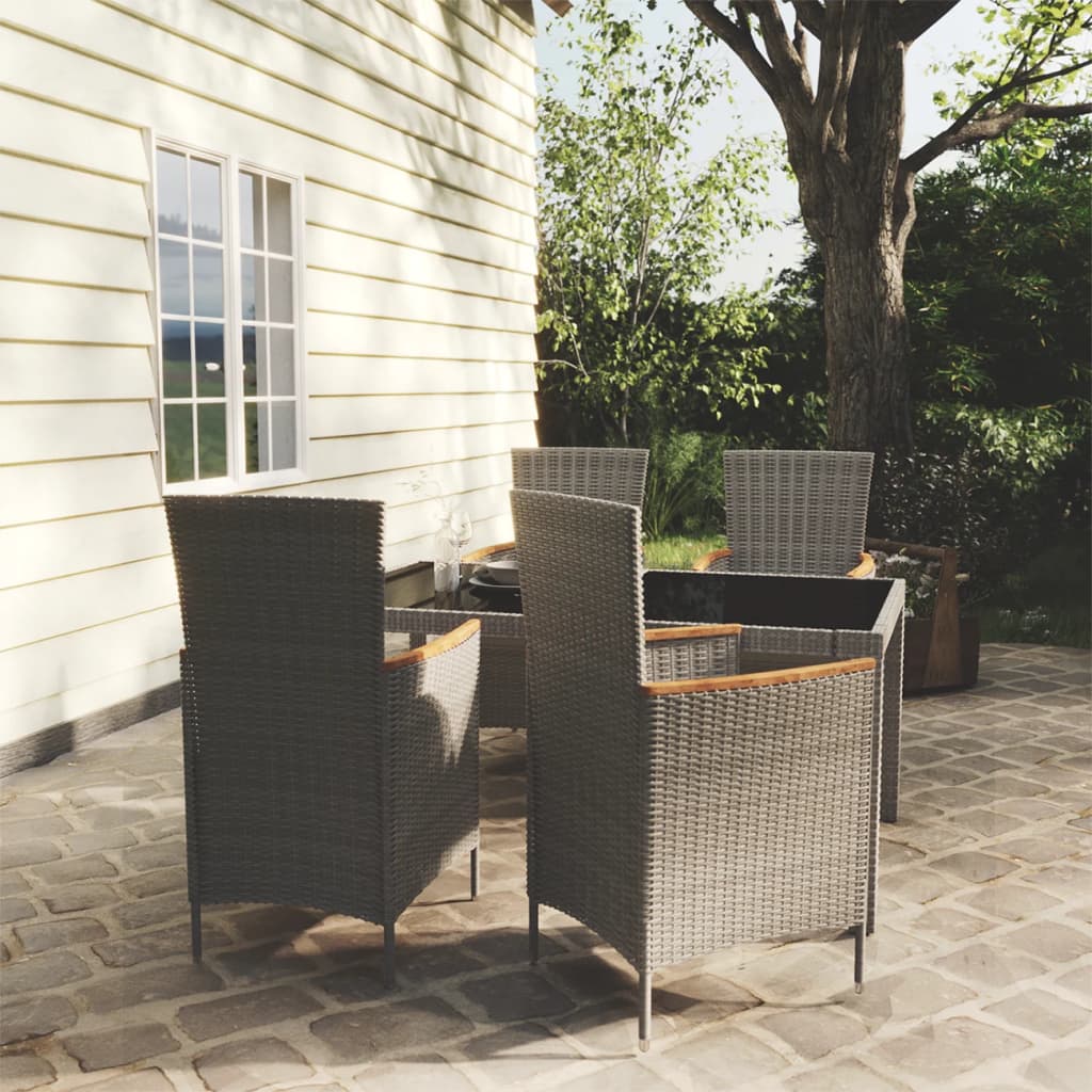 Set da Pranzo da Esterno 5 pz con Cuscini in Polyrattan Grigio 3094935