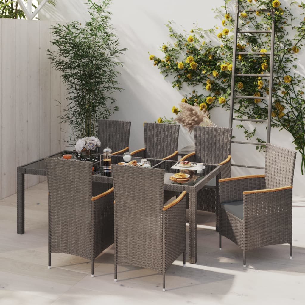 Set da Giardino 7 pz con Cuscini in Polyrattan Nero e Grigio cod mxl 71732