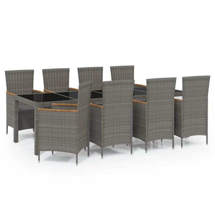 Set da Pranzo da Giardino 9 pz con Cuscini in Polyrattan Grigio cod mxl 38565