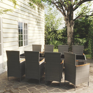 Set da Pranzo da Giardino 9 pz con Cuscini in Polyrattan Grigio cod mxl 38565