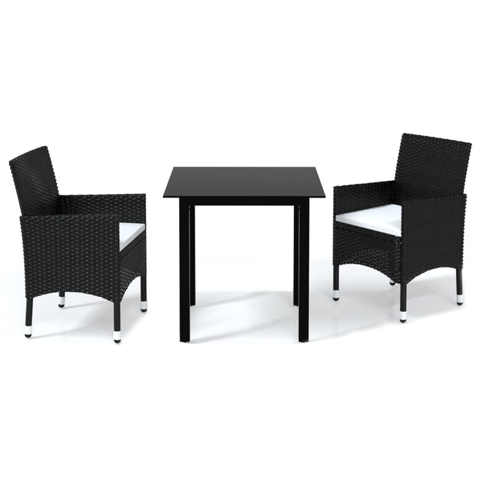 Set da Pranzo per Giardino 3 pz con Cuscini Polyrattan Nero cod mxl 38566