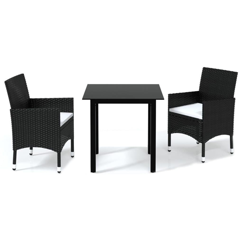 Set da Pranzo per Giardino 3 pz con Cuscini Polyrattan Nero 3094973