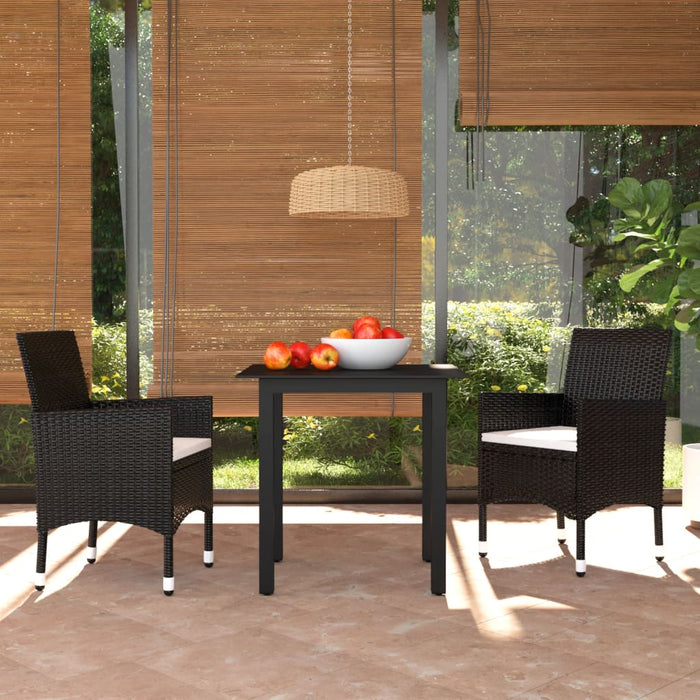 Set da Pranzo per Giardino 3 pz con Cuscini Polyrattan Nero cod mxl 38566