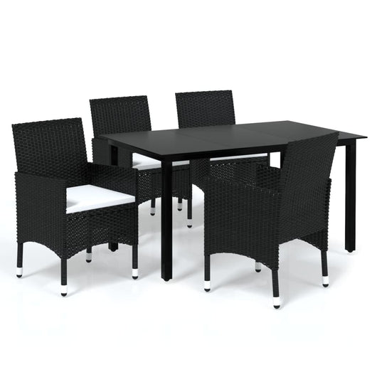 Set da Pranzo per Giardino 5 pz con Cuscini in Polyrattan Nero cod mxl 43708