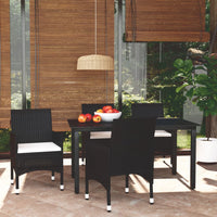 Set da Pranzo per Giardino 5 pz con Cuscini in Polyrattan Nero cod mxl 43708