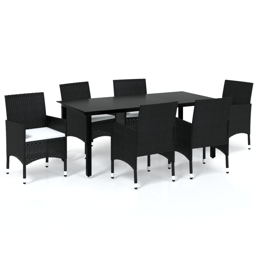 Set da Pranzo per Giardino 7 pz con Cuscini Polyrattan Nero cod mxl 43455