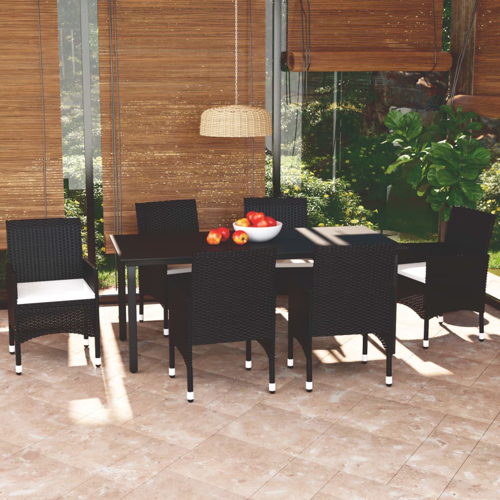 Set da Pranzo per Giardino 7 pz con Cuscini Polyrattan Nero cod mxl 43455