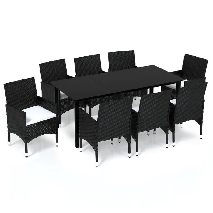 Set Pranzo da Giardino 9 pz con Cuscini in Polyrattan Nero cod mxl 39706