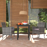 Set da Pranzo per Giardino 3 pz con Cuscini Polyrattan Grigio 3094979