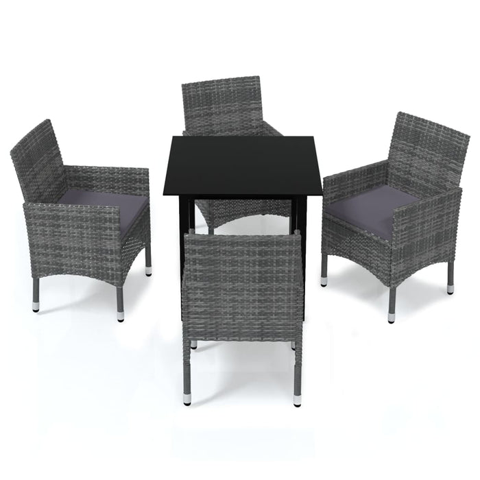 Set da Pranzo per Giardino 5 pz con Cuscini Polyrattan Grigio 3094980