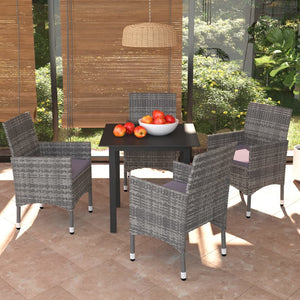 Set da Pranzo per Giardino 5 pz con Cuscini Polyrattan Grigio cod mxl 35728