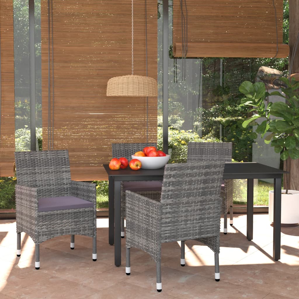 Set da Pranzo per Giardino 5 pz con Cuscini Polyrattan Grigio cod mxl 43703