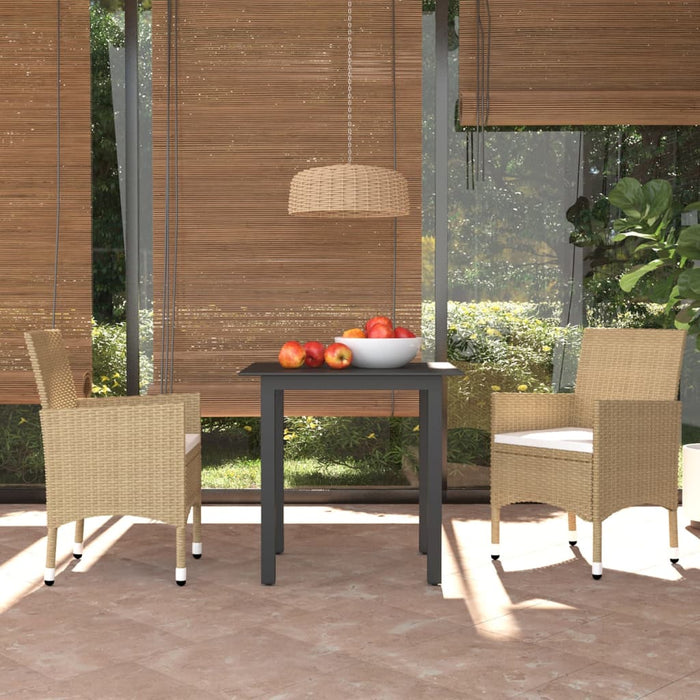 Set Pranzo da Giardino 3 pz con Cuscini in Polyrattan Beige cod mxl 38578