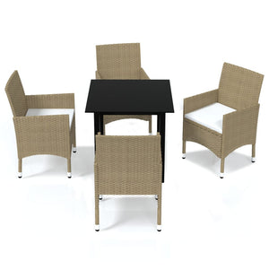 Set Pranzo da Giardino 5 pz con Cuscini in Polyrattan Beige cod mxl 35727