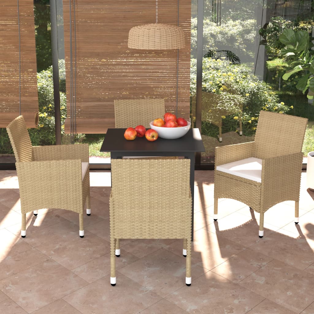 Set Pranzo da Giardino 5 pz con Cuscini in Polyrattan Beige cod mxl 35727