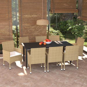 Set Pranzo da Giardino 9 pz con Cuscini in Polyrattan Beige 3094990