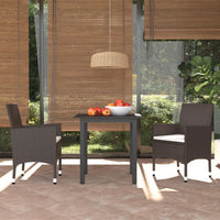 Set da Pranzo per Giardino 3 pz con Cuscini Polyrattan Marrone 3094991