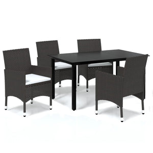 Set da Pranzo per Giardino 5 pz con Cuscini Polyrattan Marrone 3094993