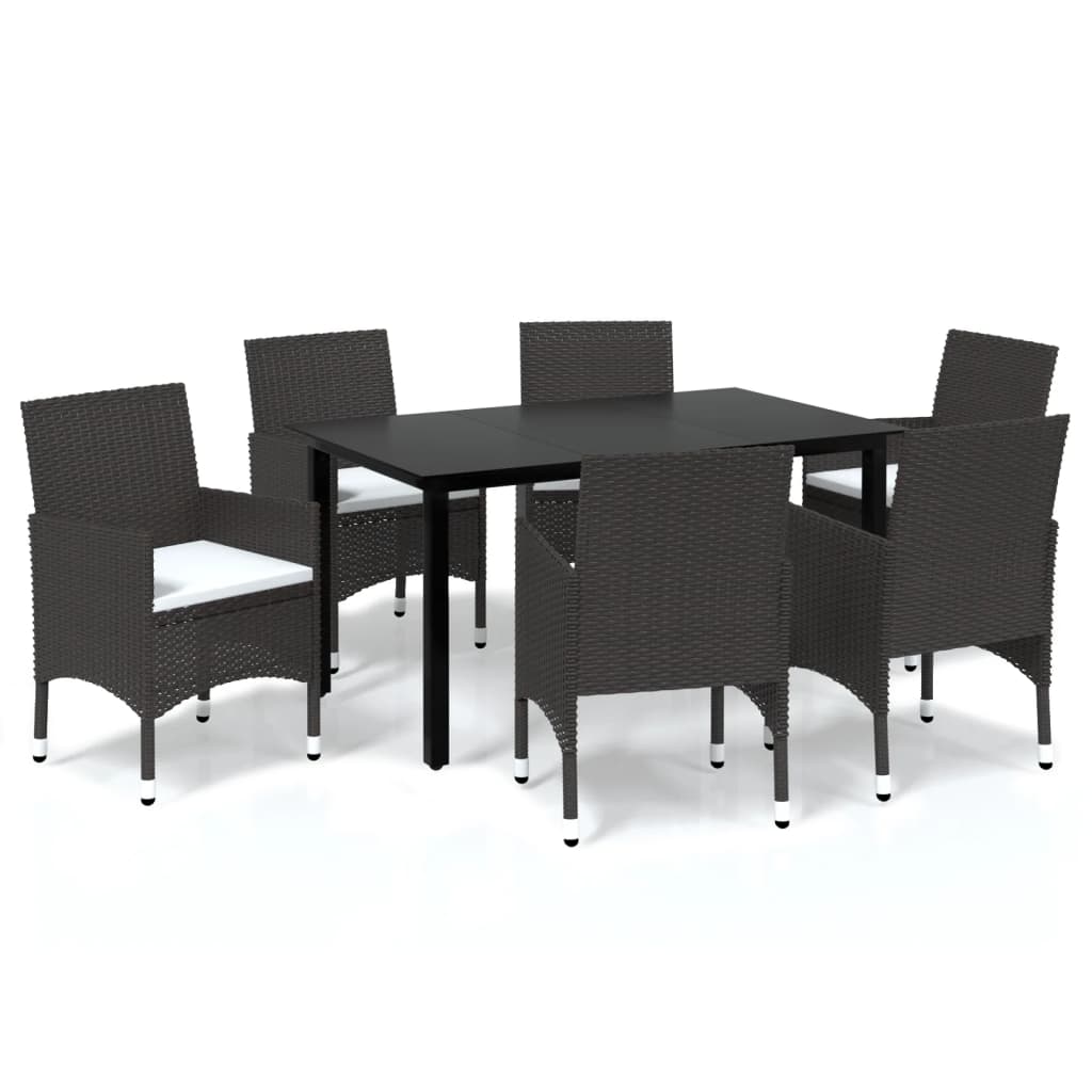 Set da Pranzo per Giardino 7 pz con Cuscini Polyrattan Marrone 3094994