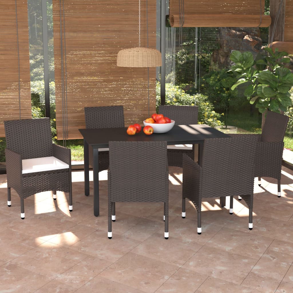 Set da Pranzo per Giardino 7 pz con Cuscini Polyrattan Marrone 3094994