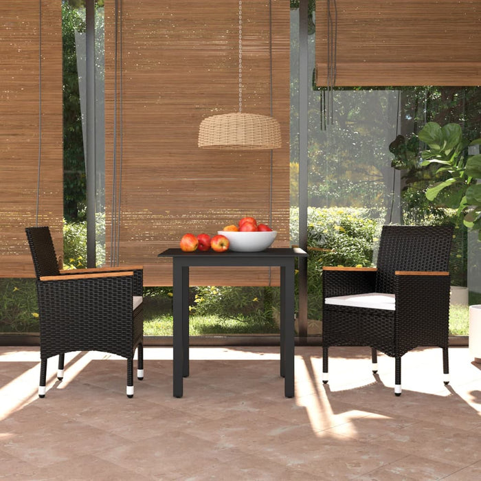 Set da Pranzo per Giardino 3 pz con Cuscini Polyrattan Nero cod mxl 38579