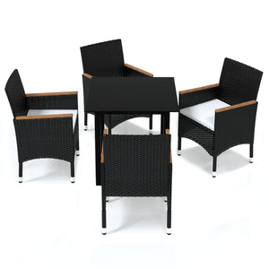 Set da Pranzo per Giardino 5 pz con Cuscini Polyrattan Nero cod mxl 38580