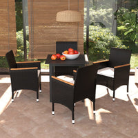 Set da Pranzo per Giardino 5 pz con Cuscini Polyrattan Nero cod mxl 38580