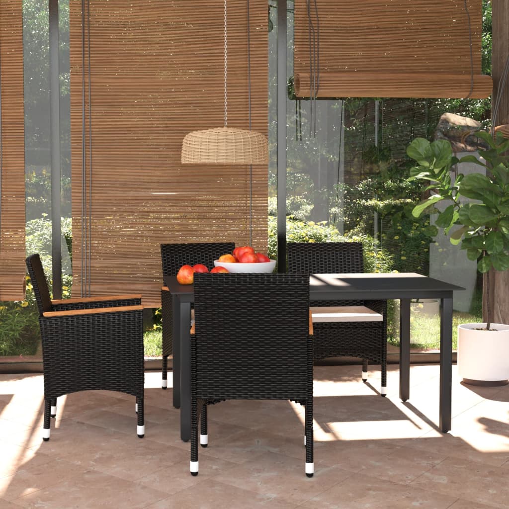 Set da Pranzo per Giardino 5 pz con Cuscini Polyrattan Nero cod mxl 43710